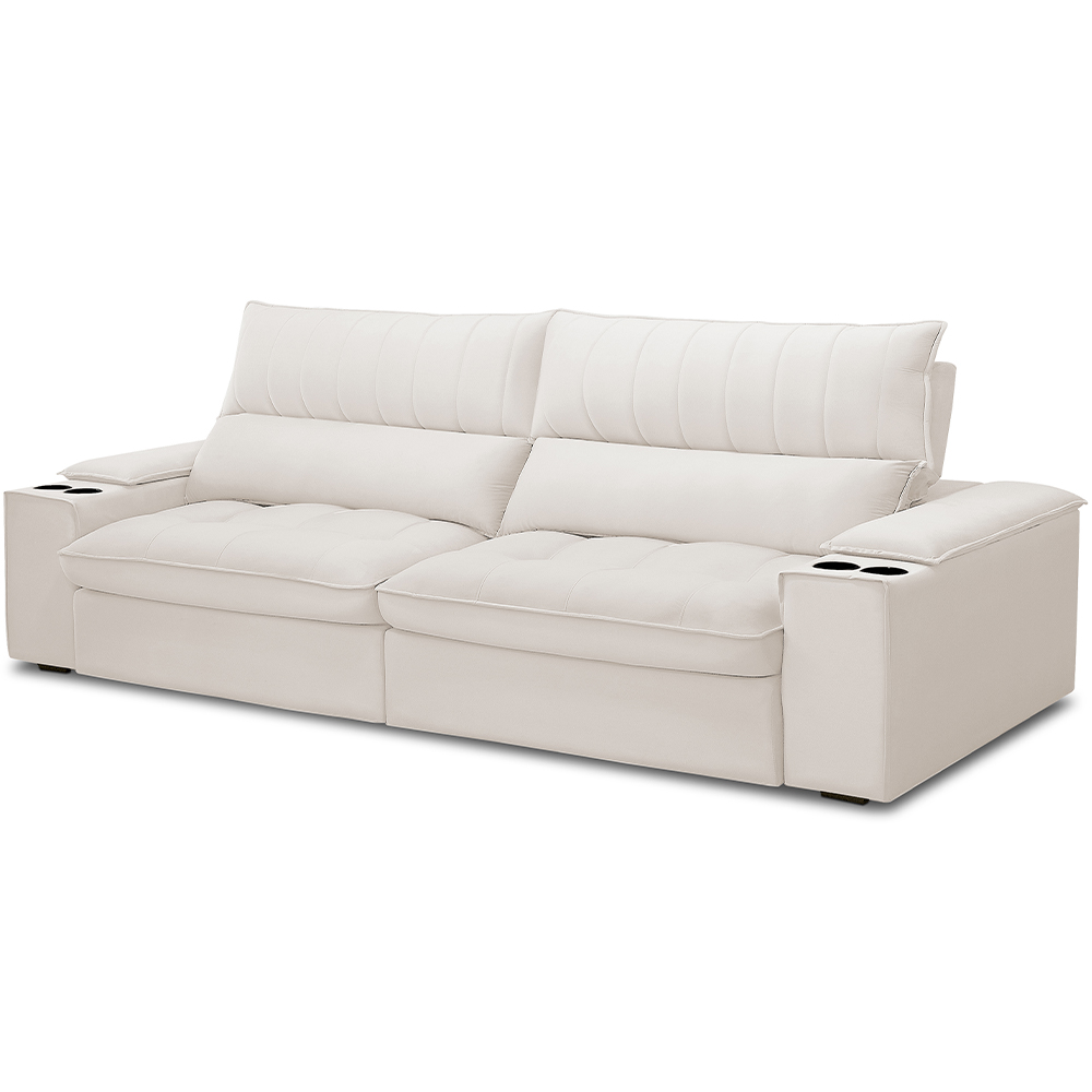 Sofá Retrátil Reclinável Para Sala de Estar Living 280cm Nápoles F04 Bouclê Off White - Lyam Decor
