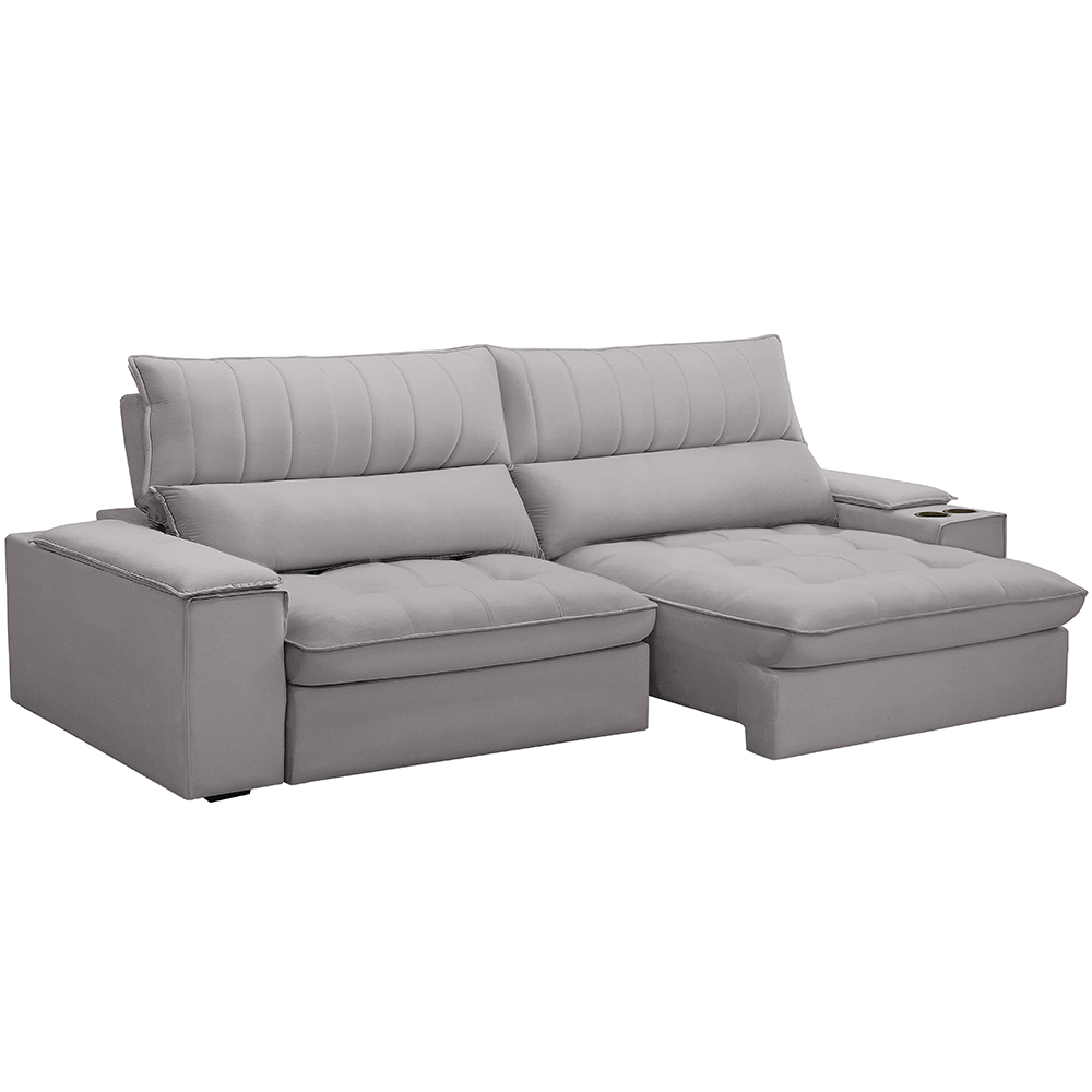 Sofá Retrátil Reclinável Para Sala de Estar Living 280cm Nápoles F04 Veludo Cinza - Lyam Decor