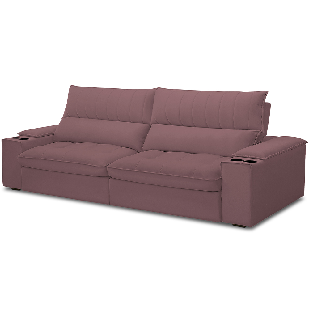 Sofá Retrátil Reclinável Para Sala de Estar Living 280cm Nápoles F04 Veludo Lilás - Lyam Decor
