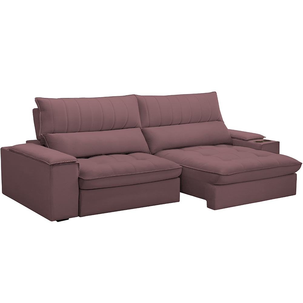 Sofá Retrátil Reclinável Para Sala de Estar Living 280cm Nápoles F04 Veludo Lilás - Lyam Decor