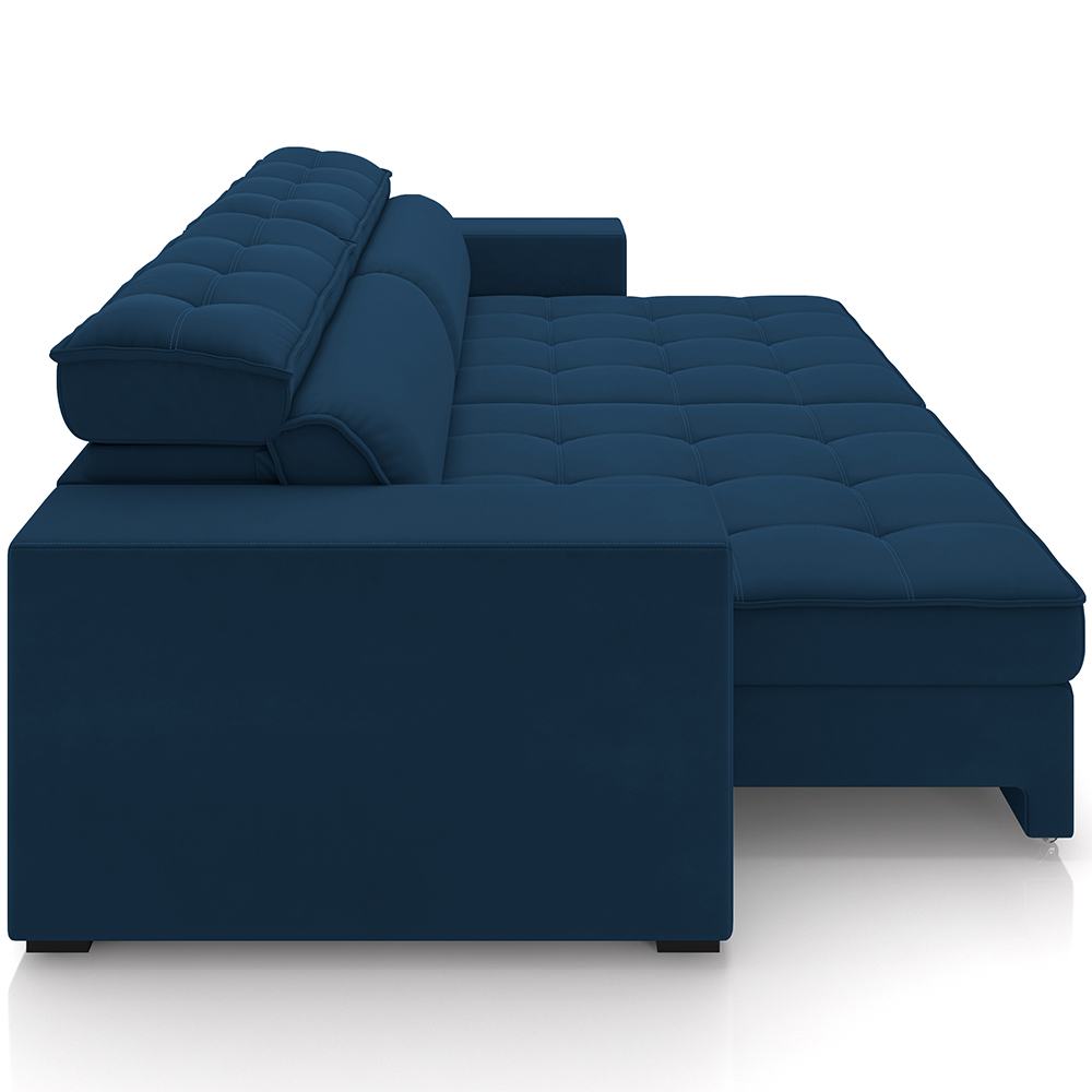 Sofá Retrátil Reclinável Para Sala de Estar Living 290cm Clara M03 Veludo Azul Marinho - Lyam Decor