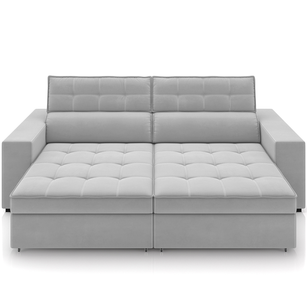 Sofá Retrátil Reclinável Para Sala de Estar Living 290cm Clara M03 Veludo Cinza - Lyam Decor