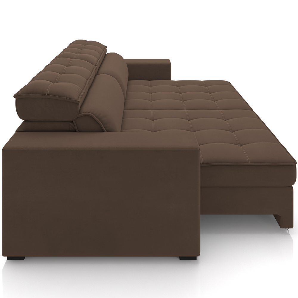 Sofá Retrátil Reclinável Para Sala de Estar Living 290cm Clara M03 Veludo Marrom - Lyam Decor
