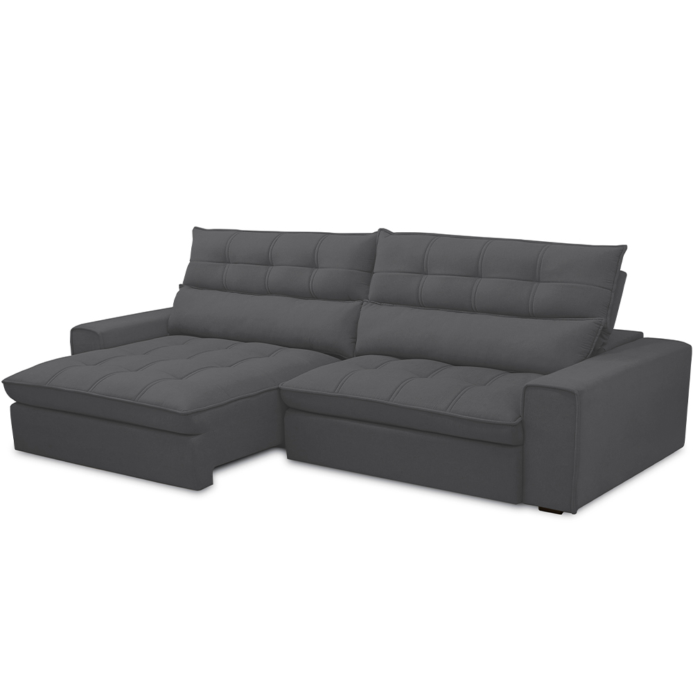 Sofá Retrátil Reclinável Para Sala de Estar Living 290cm Dimas F04 Bouclê Grafite - Lyam Decor