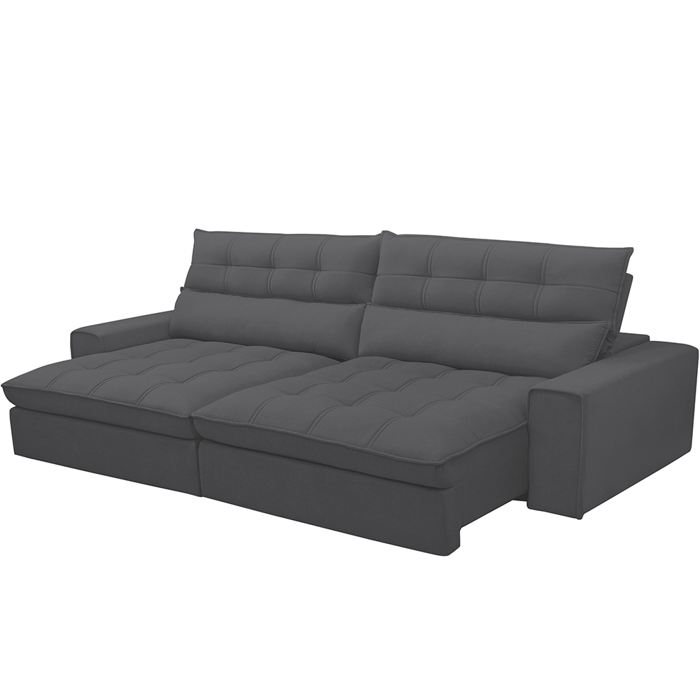 Sofá Retrátil Reclinável Para Sala de Estar Living 290cm Dimas F04 Bouclê Grafite - Lyam Decor