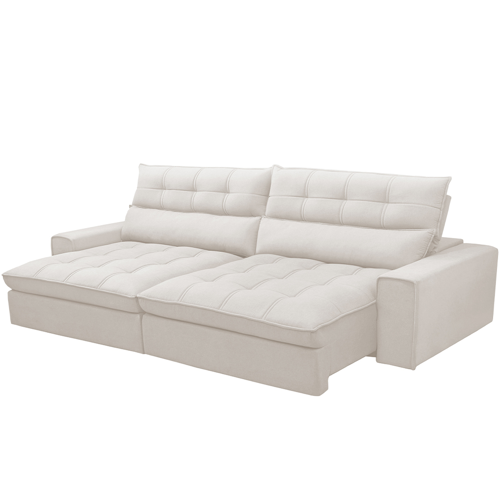 Sofá Retrátil Reclinável Para Sala de Estar Living 290cm Dimas F04 Bouclê Off White - Lyam Decor