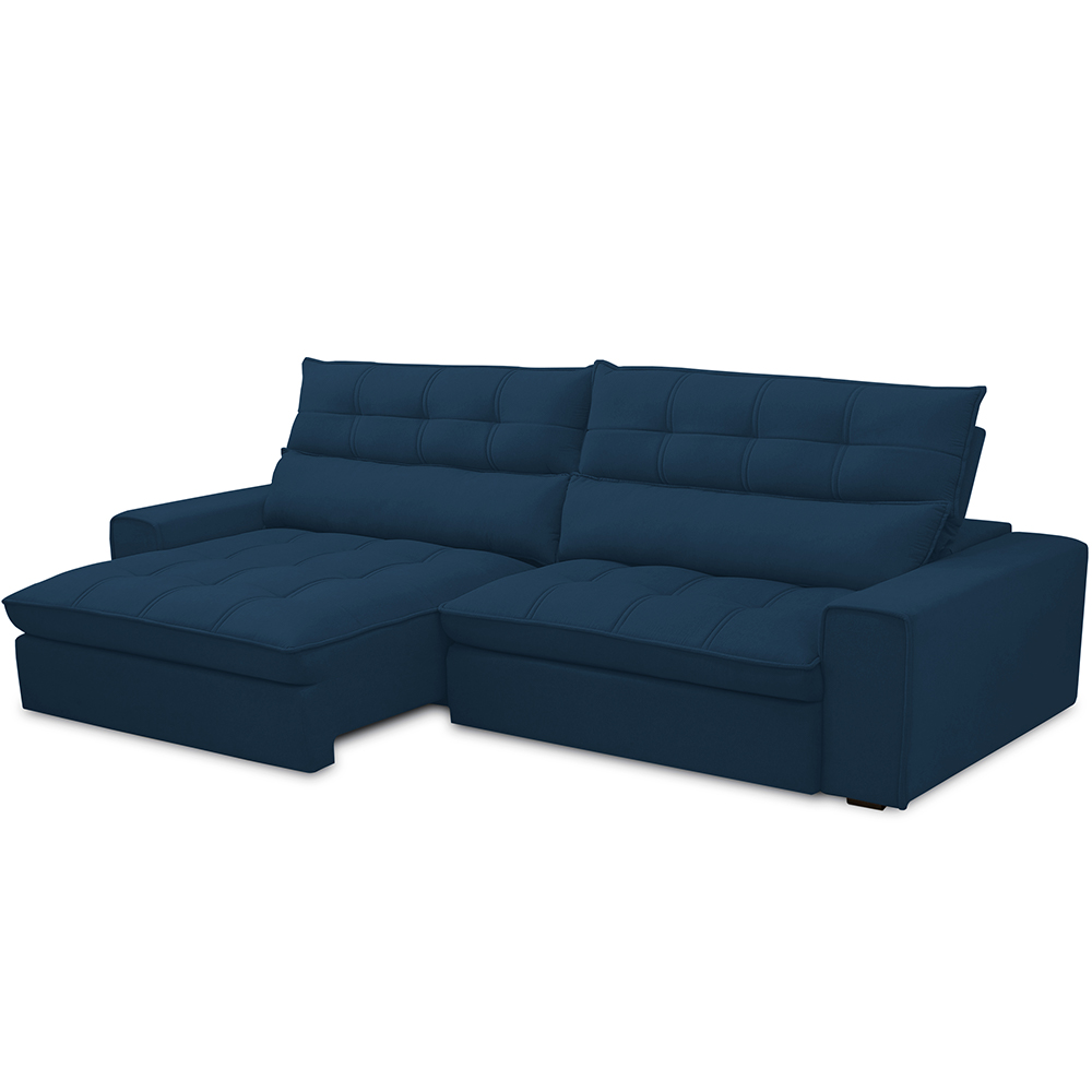 Sofá Retrátil Reclinável Para Sala de Estar Living 290cm Dimas F04 Veludo Azul - Lyam Decor