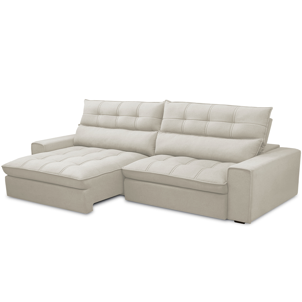 Sofá Retrátil Reclinável Para Sala de Estar Living 290cm Dimas F04 Veludo Bege - Lyam Decor