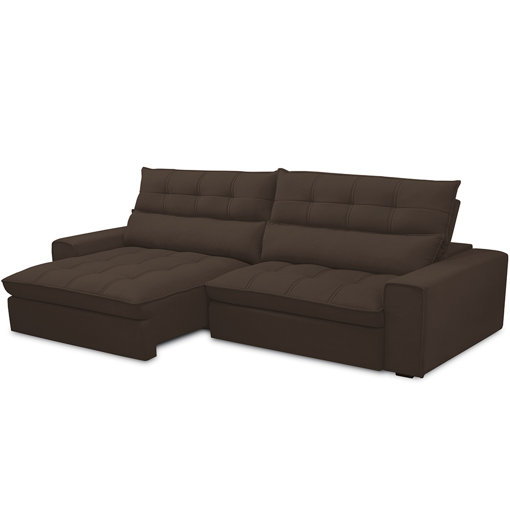 Sofá Retrátil Reclinável Para Sala de Estar Living 290cm Dimas F04 Veludo Marrom - Lyam Decor