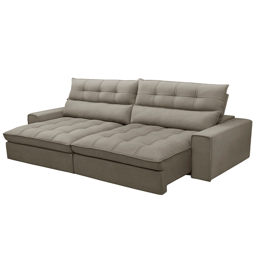 Sofá Retrátil Reclinável Para Sala de Estar Living 290cm Dimas F04 Veludo Marrom Claro - Lyam Decor