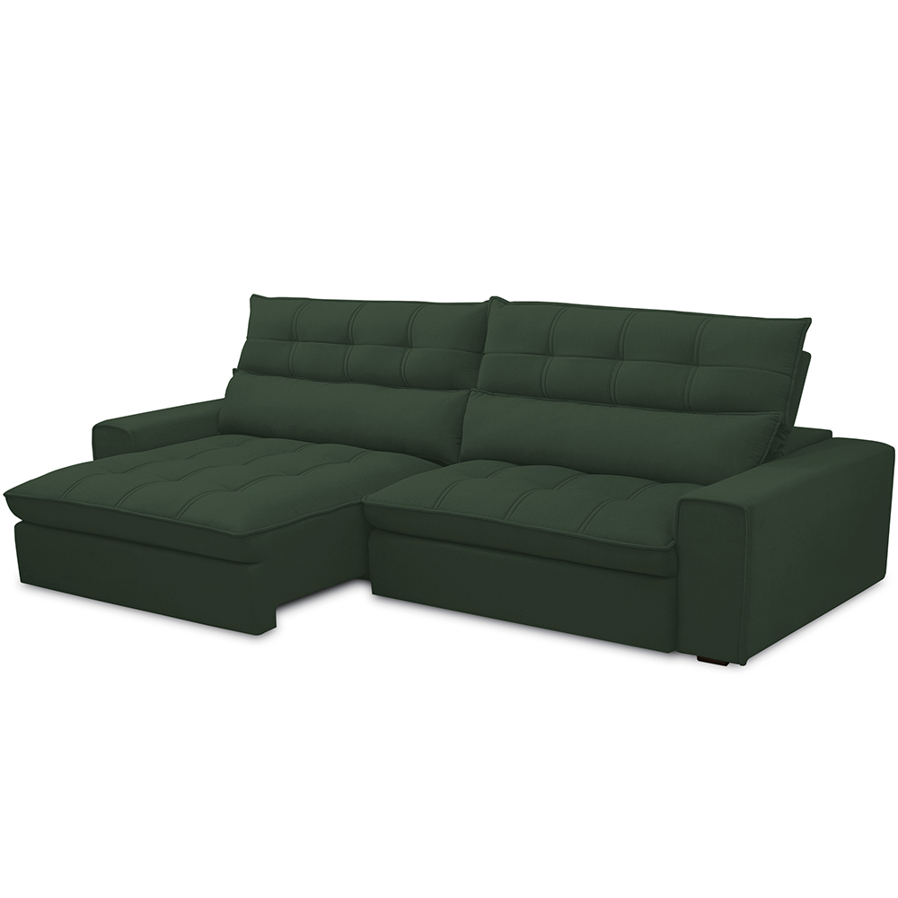 Sofá Retrátil Reclinável Para Sala de Estar Living 290cm Dimas F04 Veludo Verde - Lyam Decor