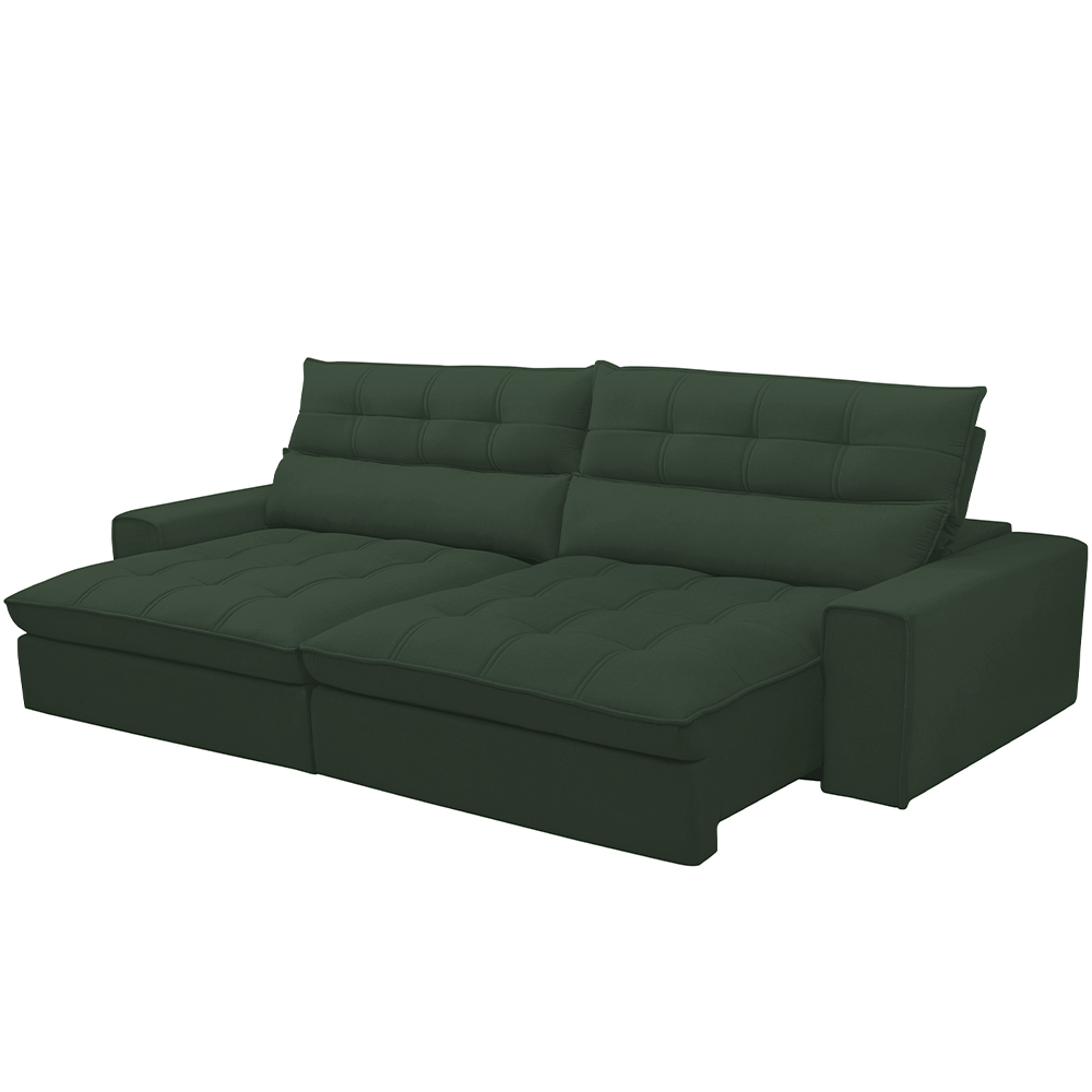 Sofá Retrátil Reclinável Para Sala de Estar Living 290cm Dimas F04 Veludo Verde - Lyam Decor