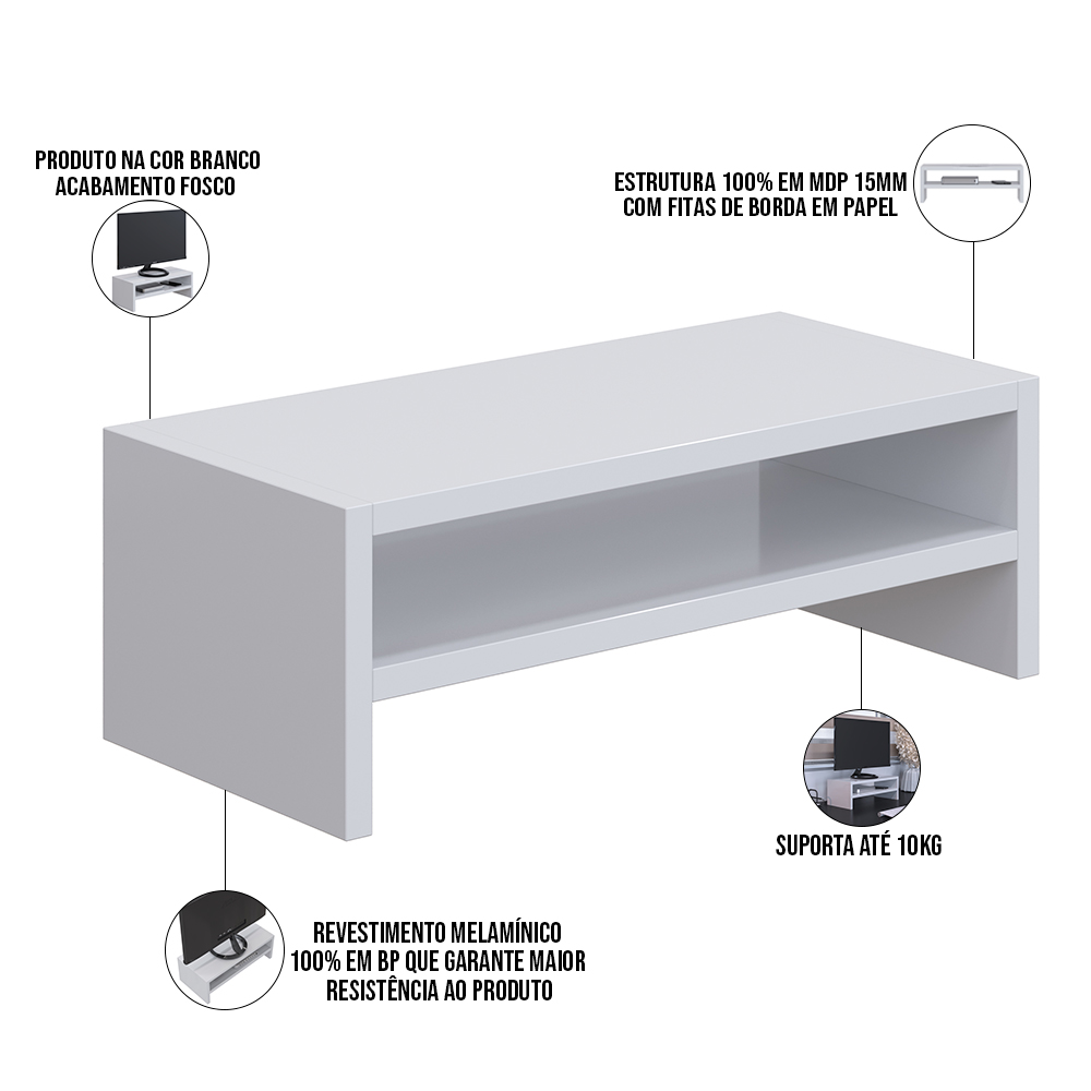 Suporte Para Monitor Stand Home Office Lap L03 Branco - Lyam Decor