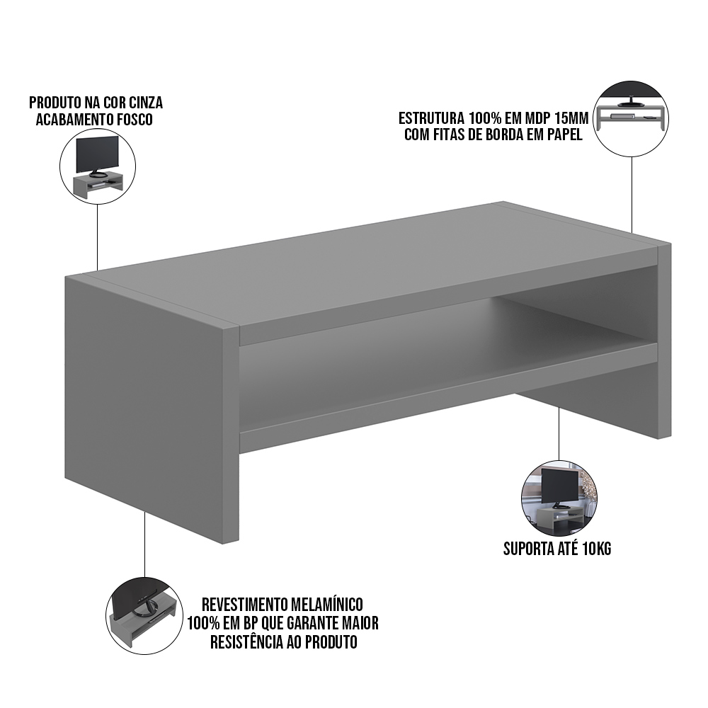 Suporte Para Monitor Stand Home Office Lap L03 Cinza - Lyam Decor