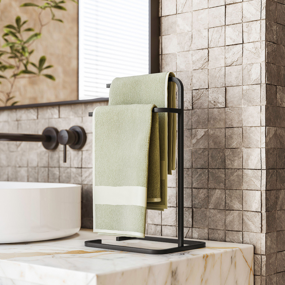 Suporte Porta Papel Toalha Isla Para Pia Bancada Lavabo Duplo Aço D01 Preto Fosco - Lyam Decor