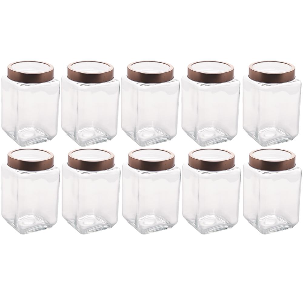 10 Potes Grandes de Vidro 1,7L com Tampa em Metal Rose Gold Porta Mantimentos Gastro Lyor