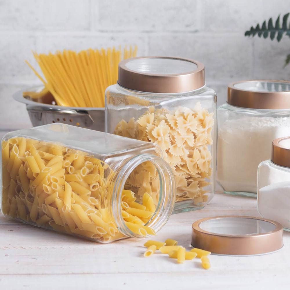10 Potes Grandes de Vidro 1,7L com Tampa em Metal Rose Gold Porta Mantimentos Gastro Lyor