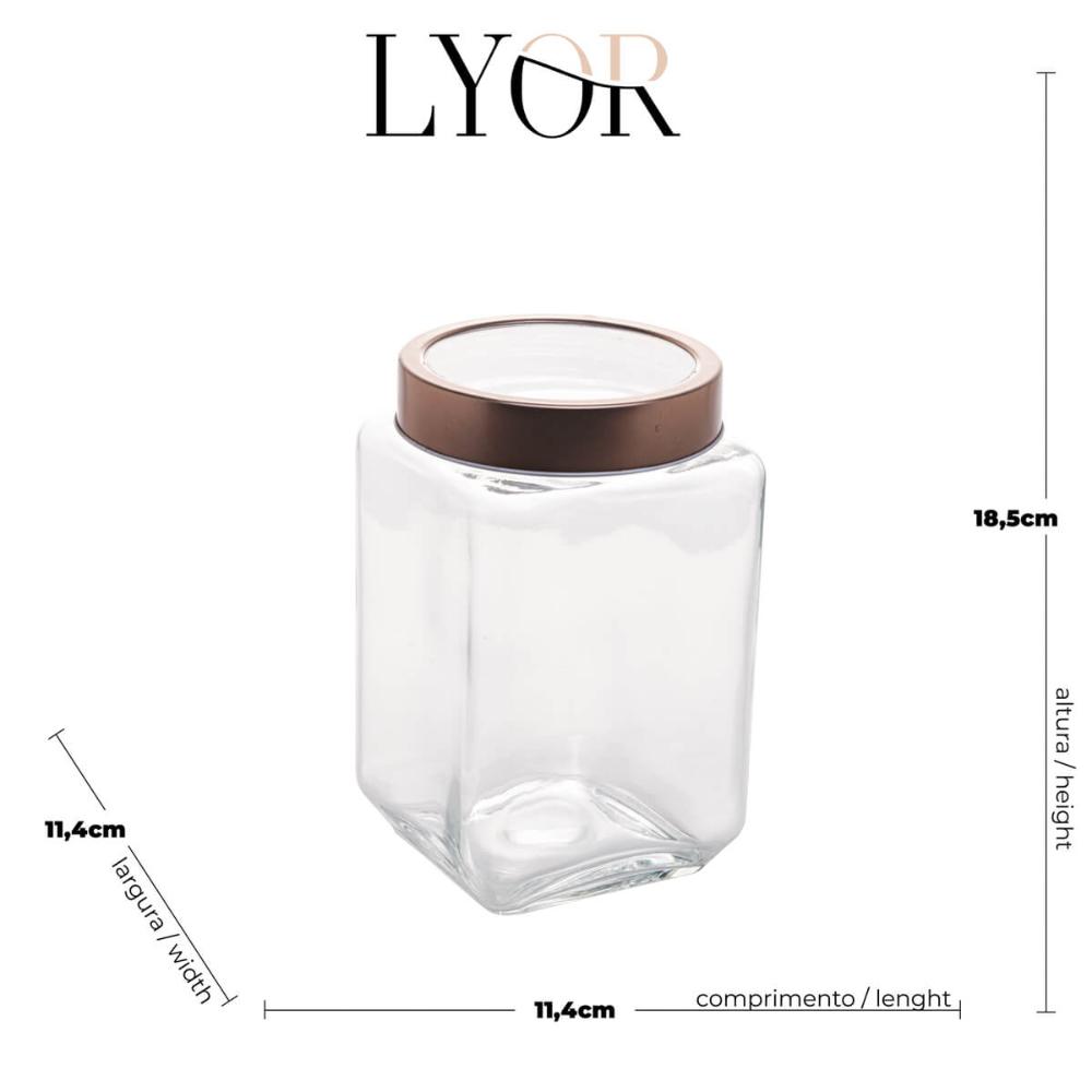 10 Potes Grandes de Vidro 1,7L com Tampa em Metal Rose Gold Porta Mantimentos Gastro Lyor