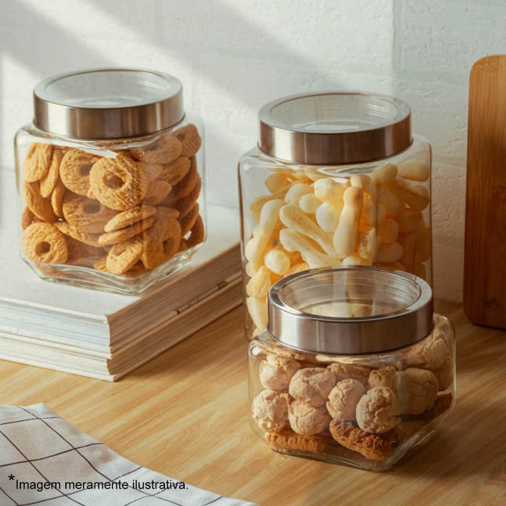 10 Potes Grandes de Vidro 1,7L com Tampa em Metal Rose Gold Porta Mantimentos Gastro Lyor