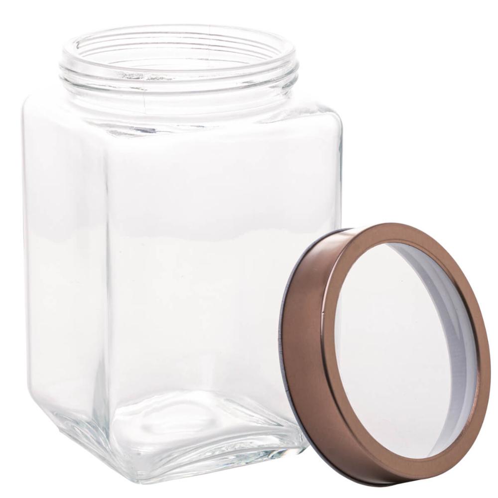 10 Potes Grandes de Vidro 1,7L com Tampa em Metal Rose Gold Porta Mantimentos Gastro Lyor