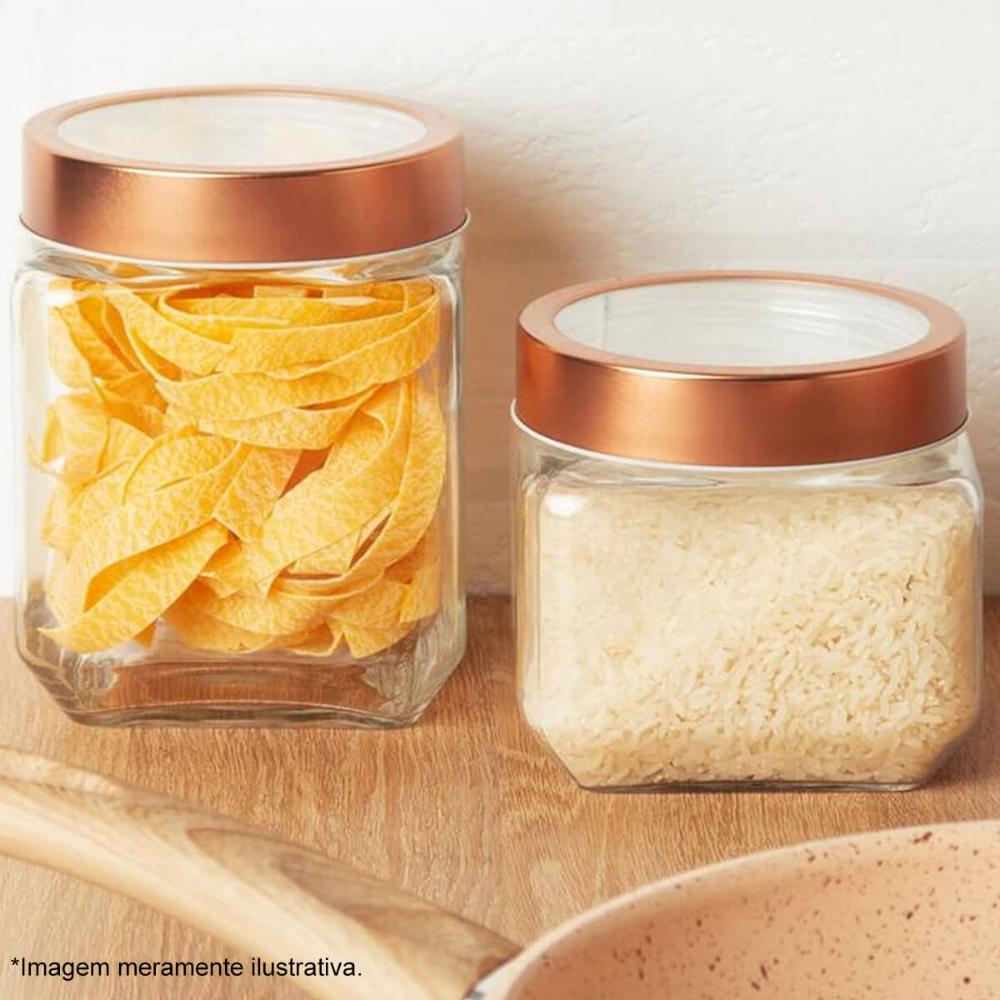 10 Potes Grandes de Vidro 1,7L com Tampa em Metal Rose Gold Porta Mantimentos Gastro Lyor