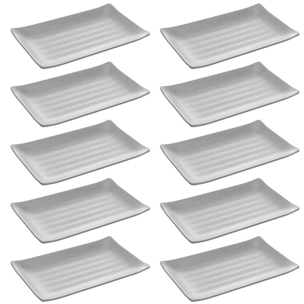 10 Travessas Melamina Prato Sushi Lyor Tóquio Granilite 17,5x11cm Retangular