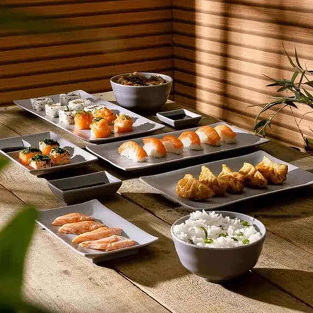 12 Bandejas Retangulares 29x14cm Travessa Melamina Servir Sushi Restaurantes Comida Japonesa Lyor