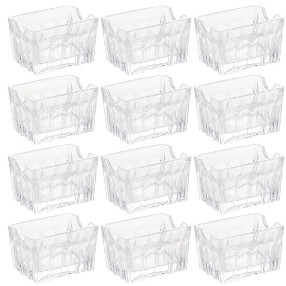 12 Porta Sachês Vidro Faces Lyor 8x5,5cm Suporte Chá Açúcar Sal Mesa Transparente