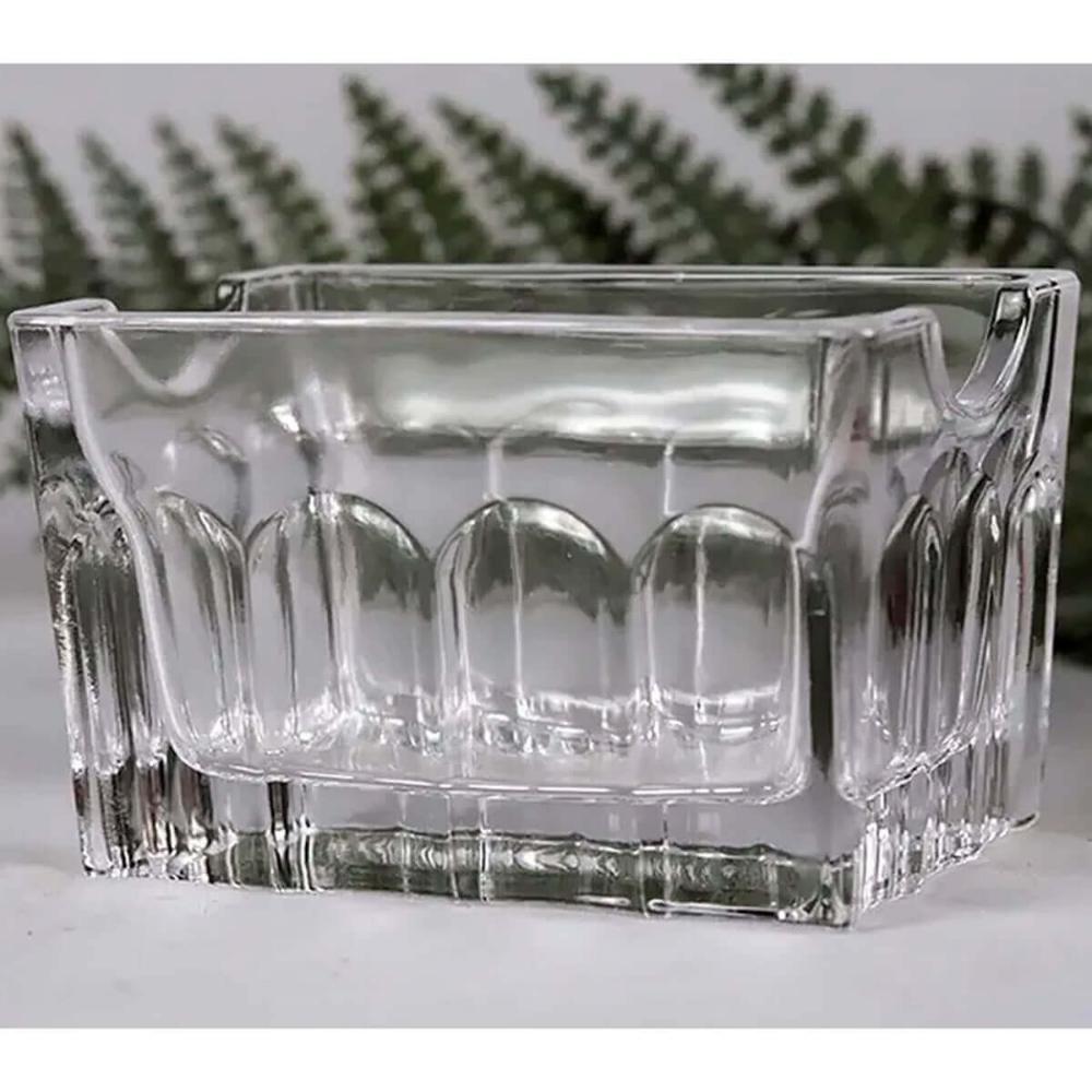 12 Porta Sachês Vidro Faces Lyor 8x5,5cm Suporte Chá Açúcar Sal Mesa Transparente