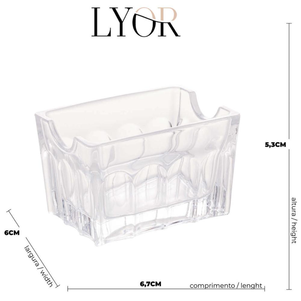 12 Porta Sachês Vidro Faces Lyor 8x5,5cm Suporte Chá Açúcar Sal Mesa Transparente
