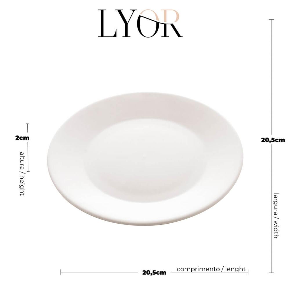 12 Pratos de Sobremesa Porcelana 20,5cm Clean Lyor Restaurante Eventos Mesa Posta