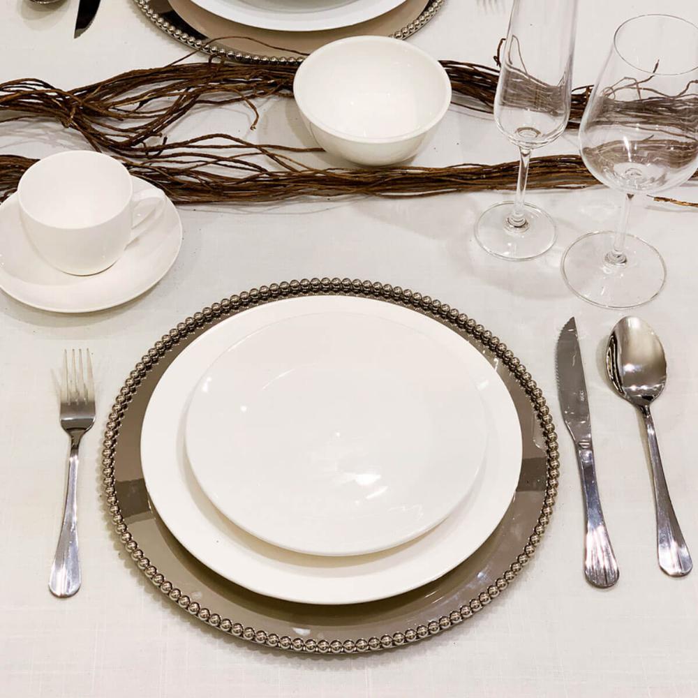 12 Pratos de Sobremesa Porcelana 20,5cm Clean Lyor Restaurante Eventos Mesa Posta