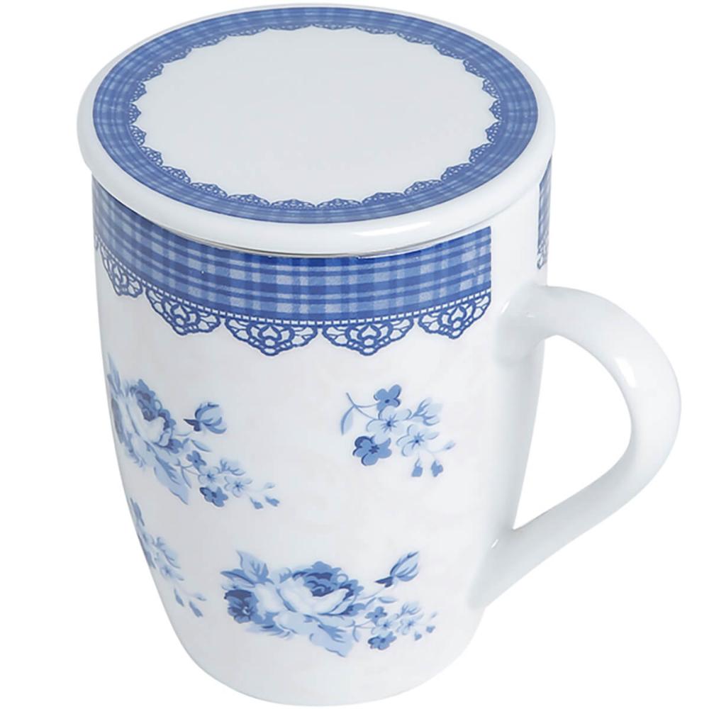 2 Canecas Infusor Chá de Porcelana com Tampa 310ml Lyor Grécia Super White