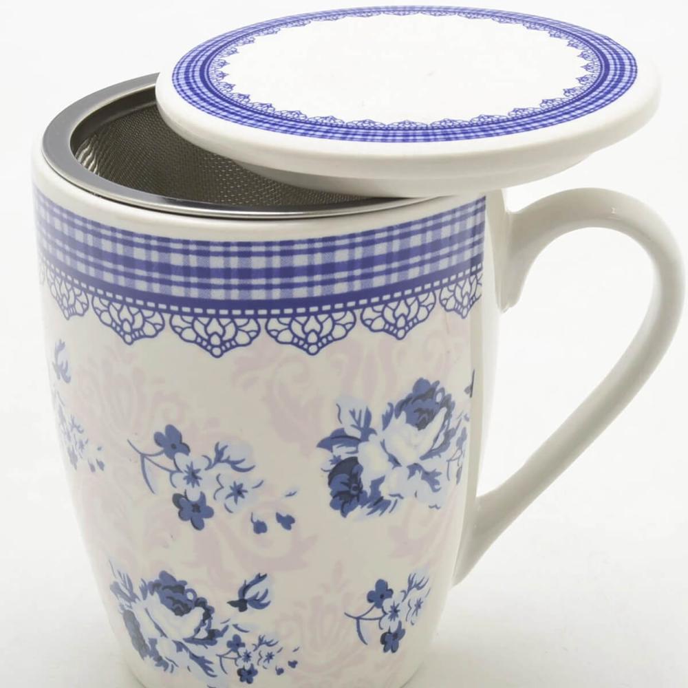 2 Canecas Infusor Chá de Porcelana com Tampa 310ml Lyor Grécia Super White