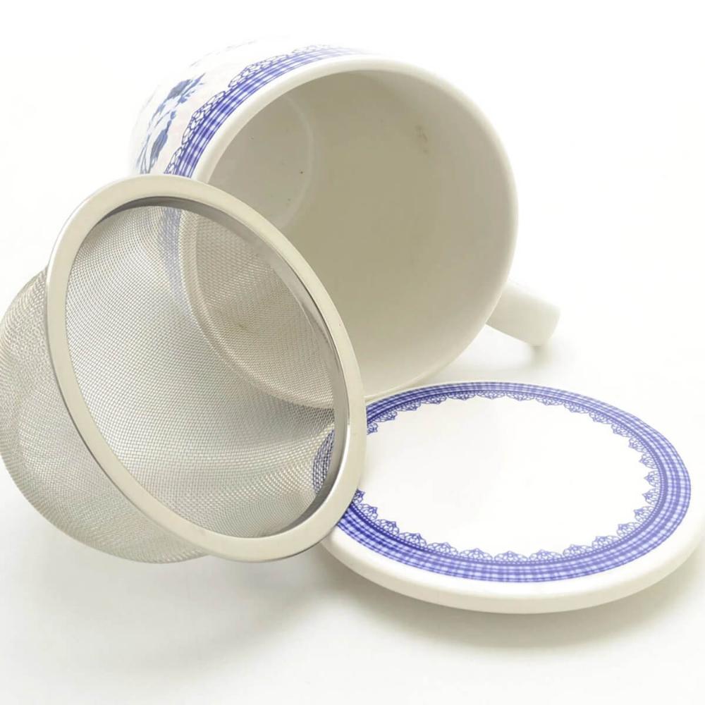 2 Canecas Infusor Chá de Porcelana com Tampa 310ml Lyor Grécia Super White