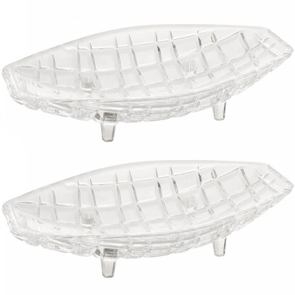 2 Centros de Mesa Cristal Deli Lyor 26x14x5,5cm Fruteira Dec