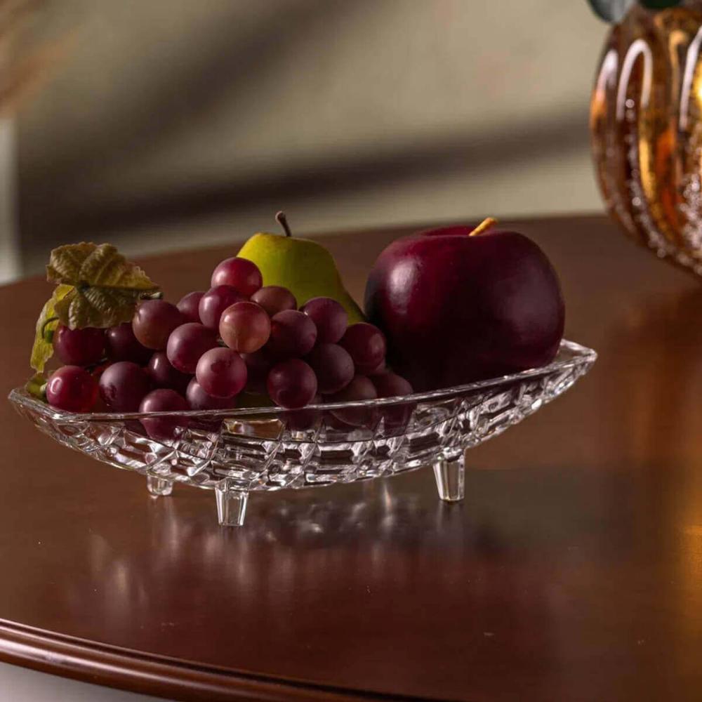 2 Centros de Mesa Cristal Deli Lyor 26x14x5,5cm Fruteira Dec