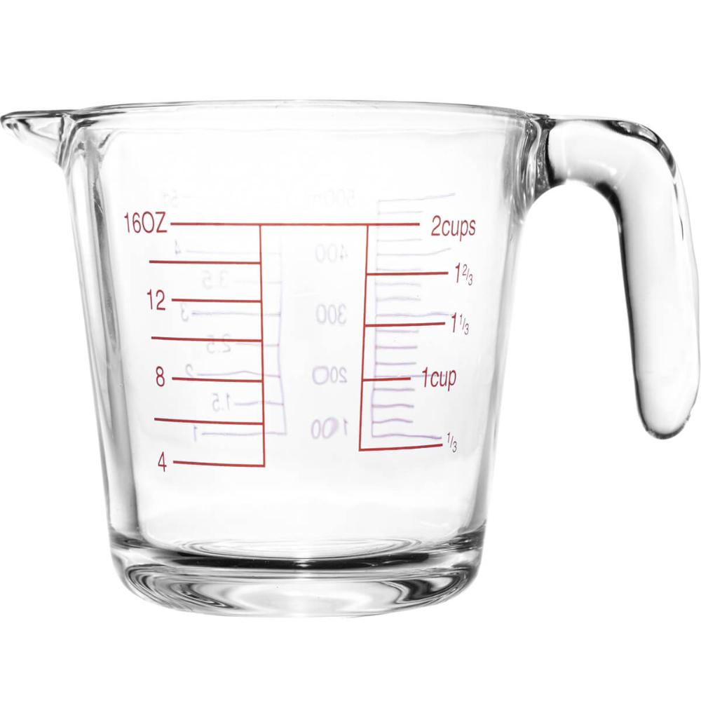 2 Jarras Medidoras 500ml Vidro com Alça Marcação Lyor Copo Medidor para Receitas