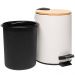 2 Lixeiras Redondas de Metal com Pedal 5L Tampa de Bambu Lyor Preta e Branca Balde Banheiro