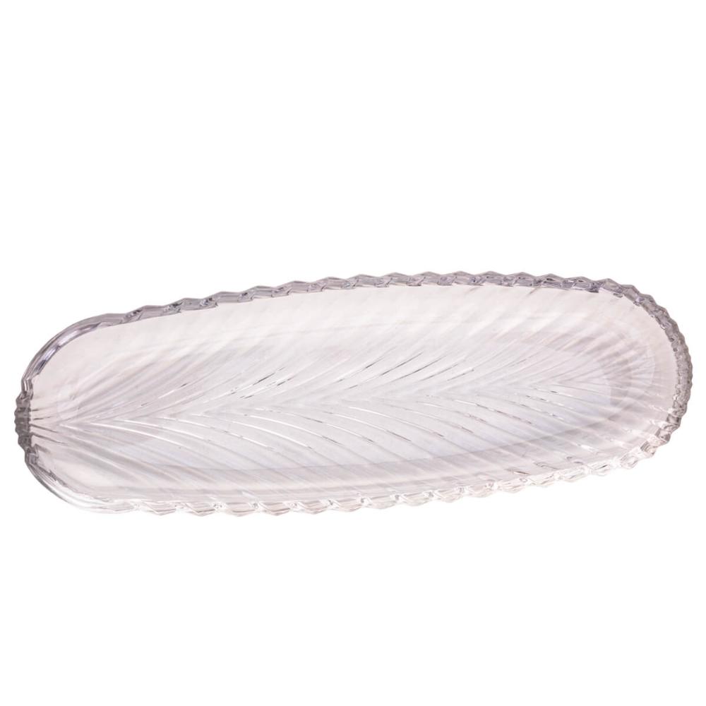 2 Pratos Decorativos de Cristal Leaf 39x14x3cm Lyor Travessa Bandeja de Aparador