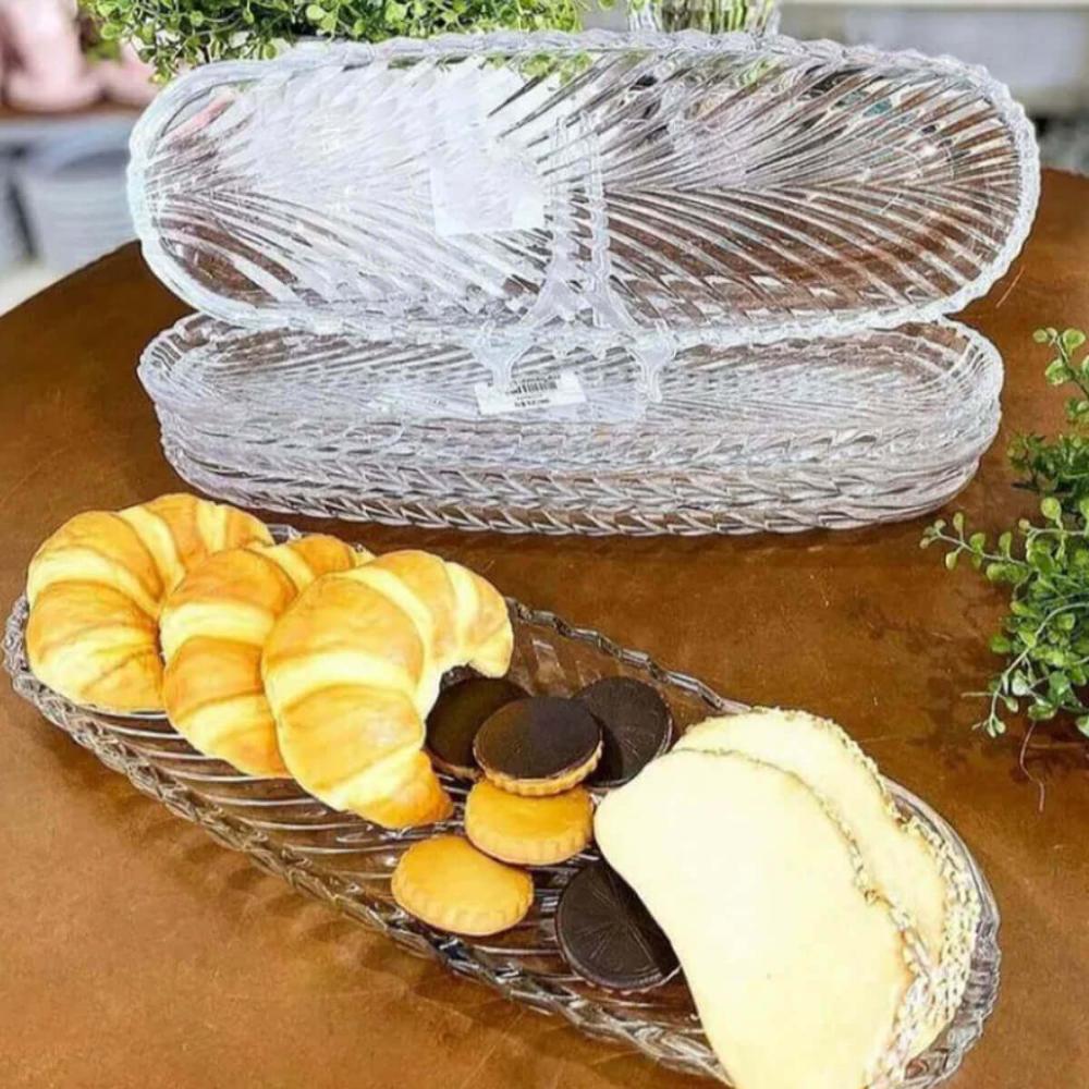 2 Pratos Decorativos de Cristal Leaf 39x14x3cm Lyor Travessa Bandeja de Aparador