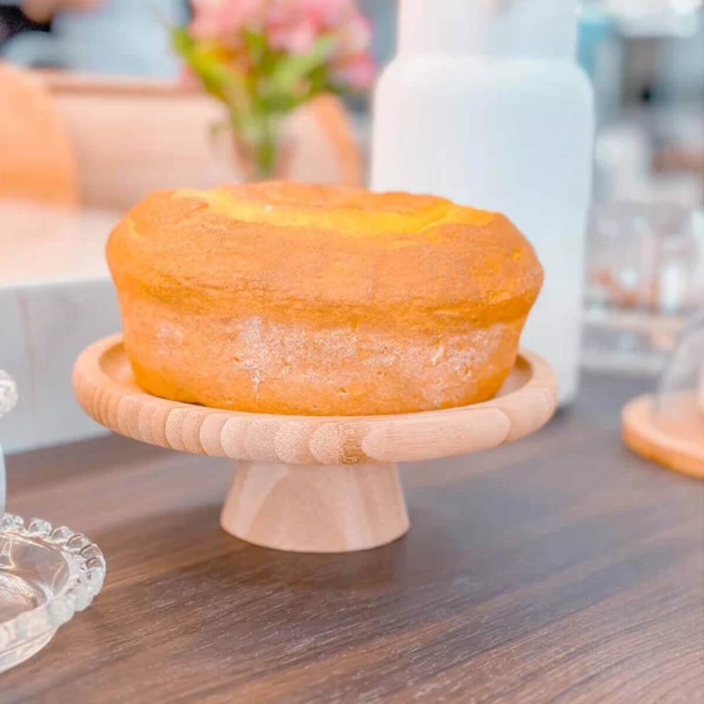 2 Pratos Pedestal Redondos Bambu para Bolo 20cm Boleiras Pequenas Decoração