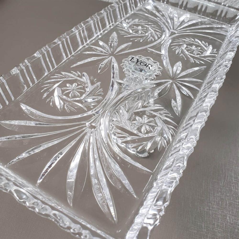 2 Travessas com Pé Boleira de Cristal 33x15x10cm Dragon Lyor Bandeja Decorativa