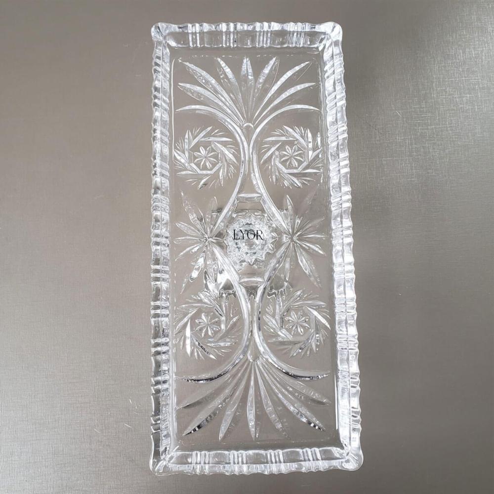 2 Travessas com Pé Boleira de Cristal 33x15x10cm Dragon Lyor Bandeja Decorativa