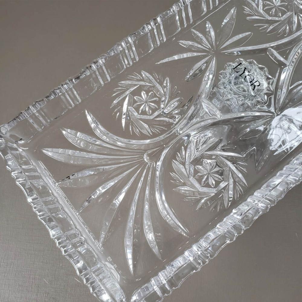 2 Travessas com Pé Boleira de Cristal 33x15x10cm Dragon Lyor Bandeja Decorativa