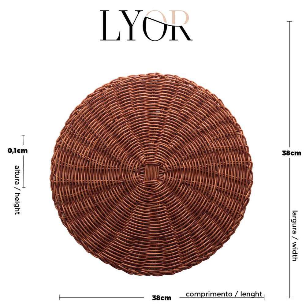 24 Sousplat Jogo Americano Marrom 38cm Plástico Trançado de Mesa Rattan Lyor