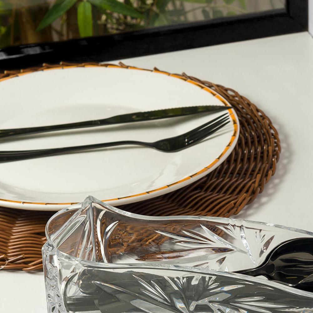 24 Sousplat Jogo Americano Marrom 38cm Plástico Trançado de Mesa Rattan Lyor