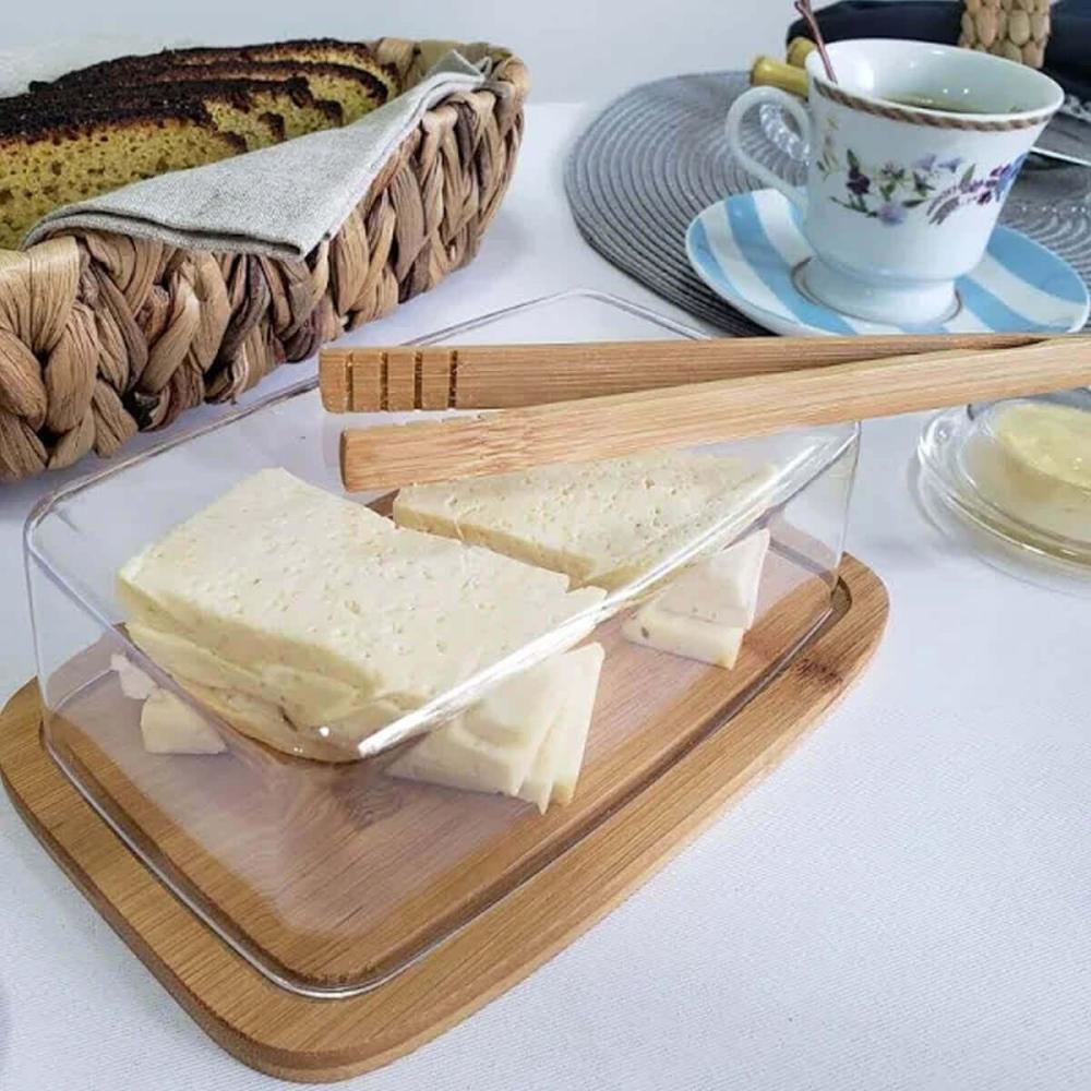 3 Manteigueiras de Bambu com Tampa Plástica Lyor 19x12,5x6cm Queijeira Mesa Posta