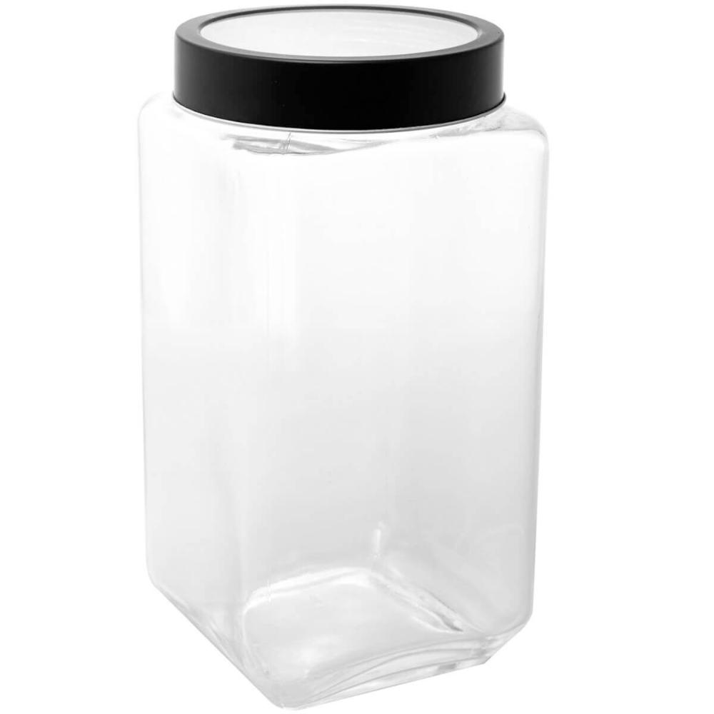 3 Potes de Vidro Tampa Metal Preto 2,2L 1,7L 1,2L Gastro Lyo