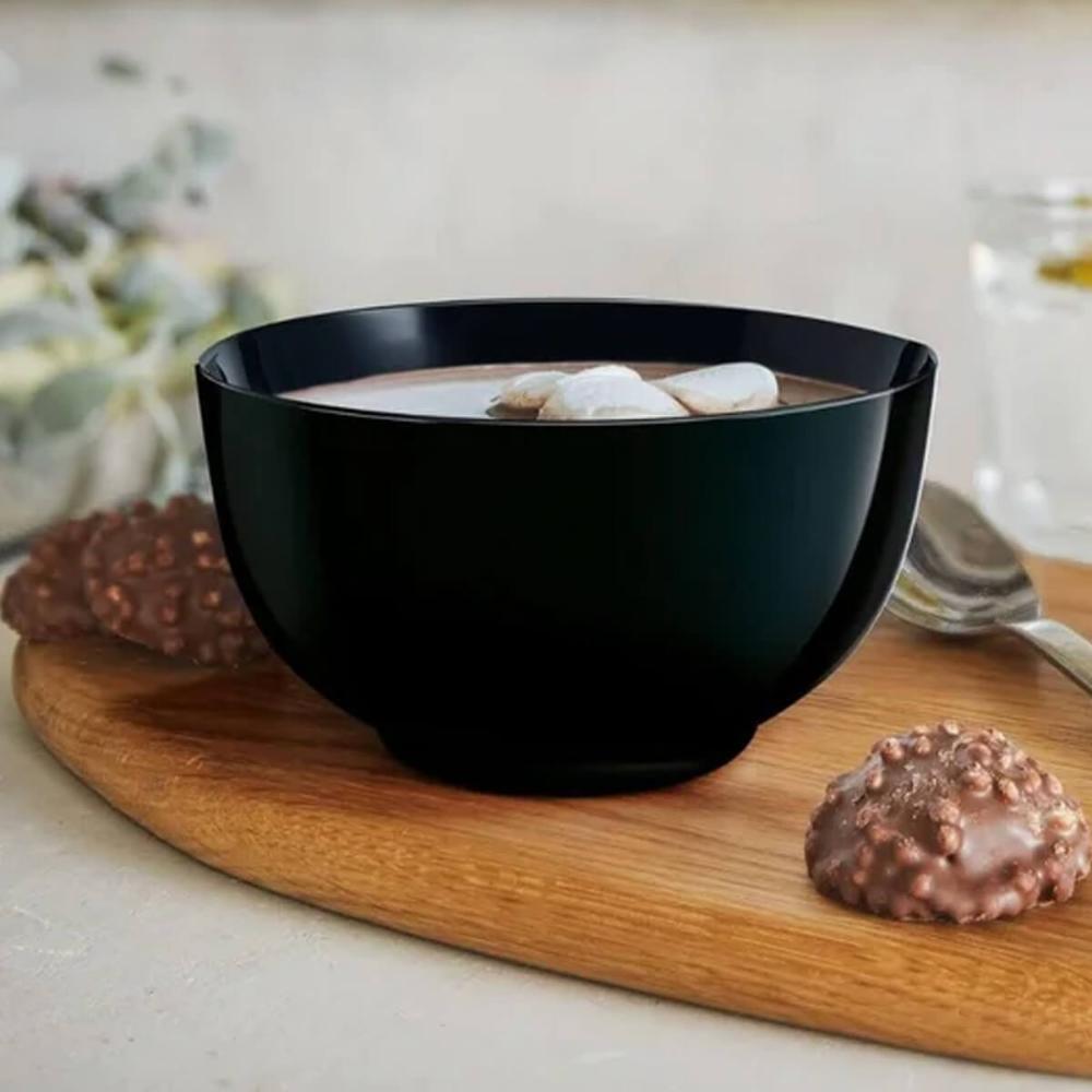 4 Bowls de Vidro Opalino 1,8L Diwali Black Lyor 21cm Tigela Saladeira Cumbuca